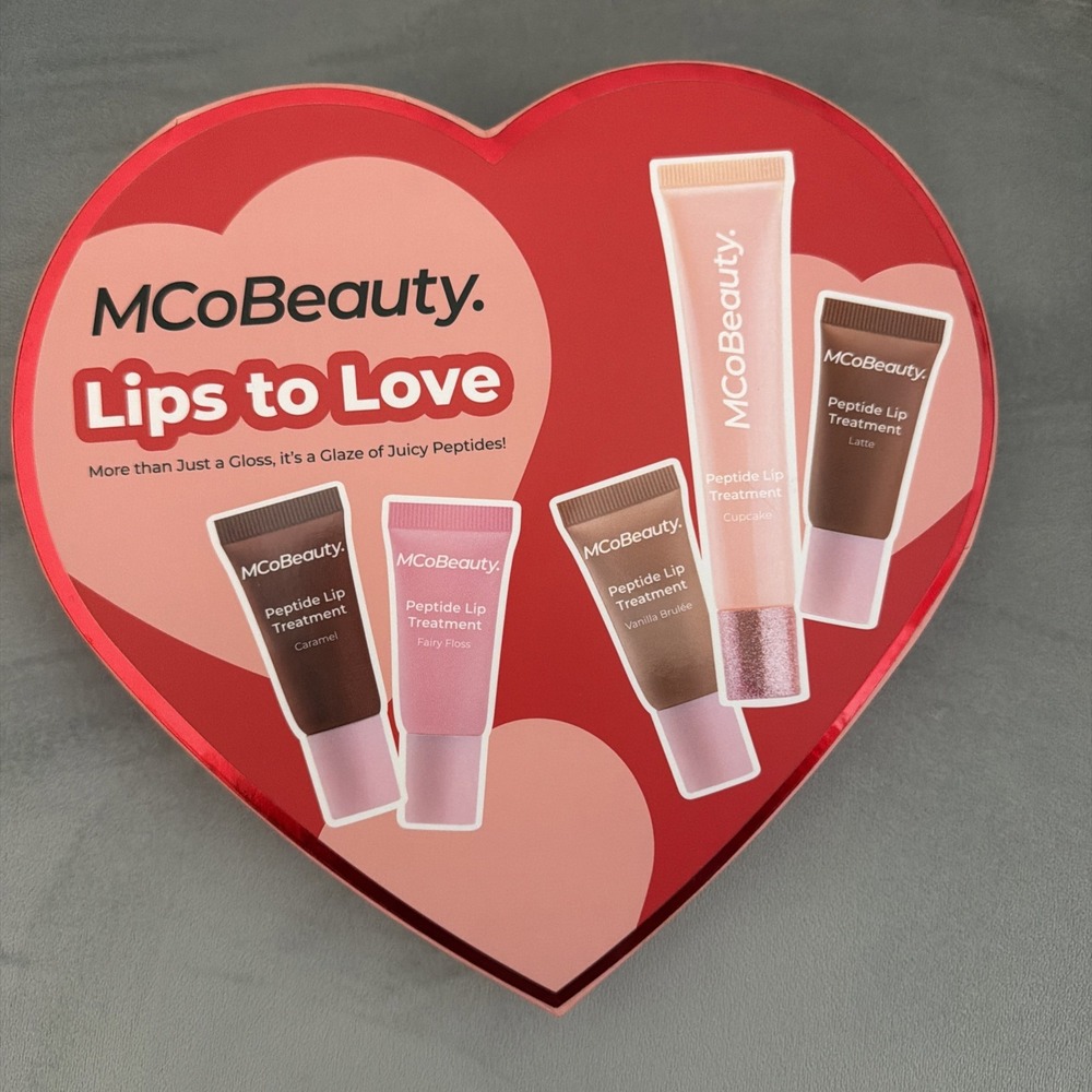 MCoBeauty Lips to Love Heart Gift Box, 5pc Lip Gloss Peptide Set Limited Edition